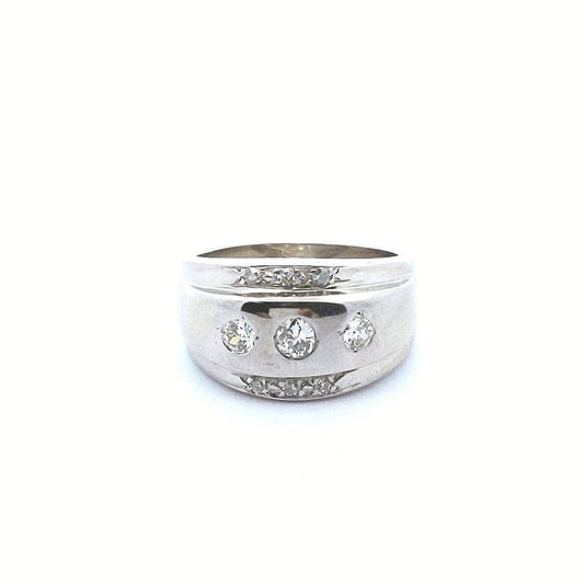 Estate $1300 14K White Gold Wide Diamond Tapered Ring