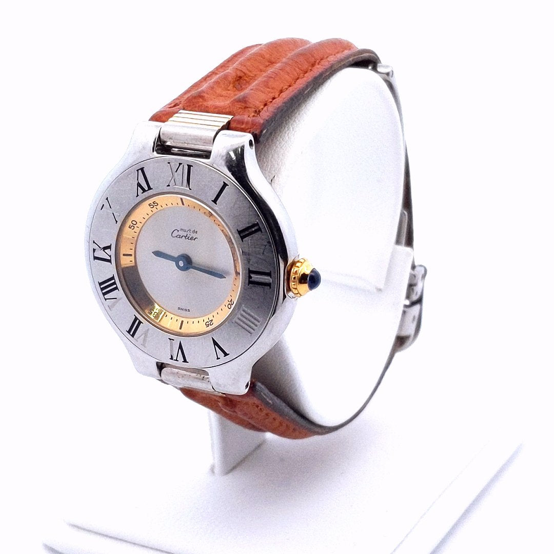 Designer $800 Stainless Steel Two Tone Must de Cartier 21 Quartz Ladies Watch