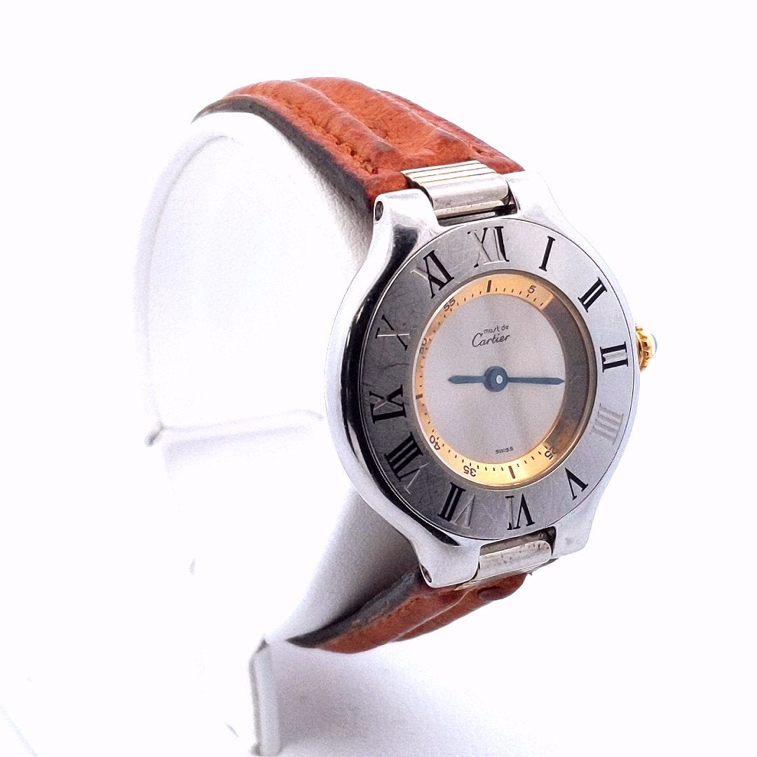 Designer $800 Stainless Steel Two Tone Must de Cartier 21 Quartz Ladies Watch