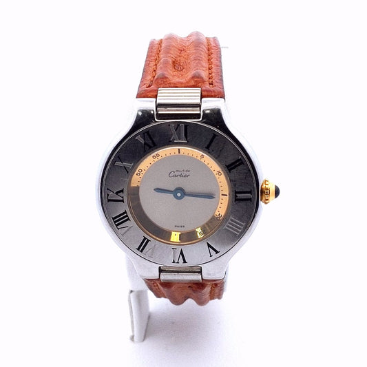 Designer $800 Stainless Steel Two Tone Must de Cartier 21 Quartz Ladies Watch