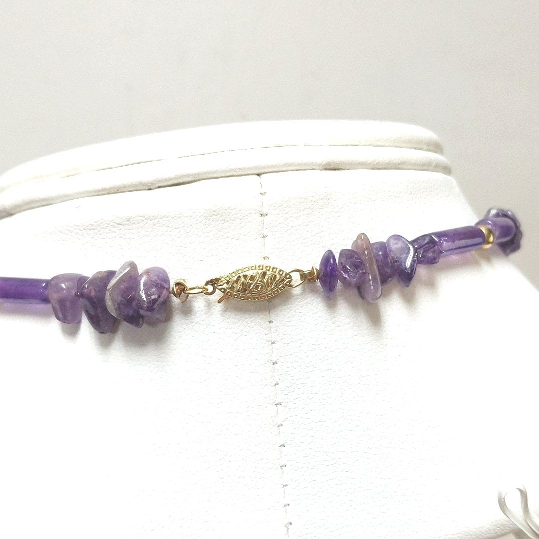 Estate 14K Yellow Gold Amethyst Beaded Pendant Necklace