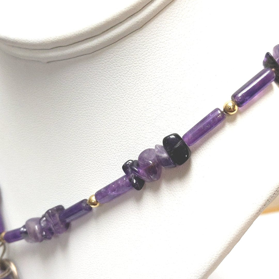 Estate 14K Yellow Gold Amethyst Beaded Pendant Necklace
