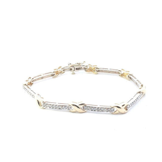 Vintage $1800 14K Two Tone Gold Diamond Bar X Link Bracelet