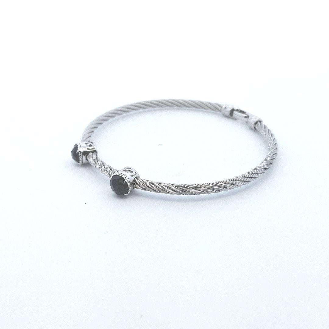 Designer Alor 18K White Gold Stainless Steel Cable Black Onyx Bracelet