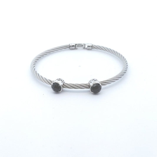 Designer Alor 18K White Gold Stainless Steel Cable Black Onyx Bracelet