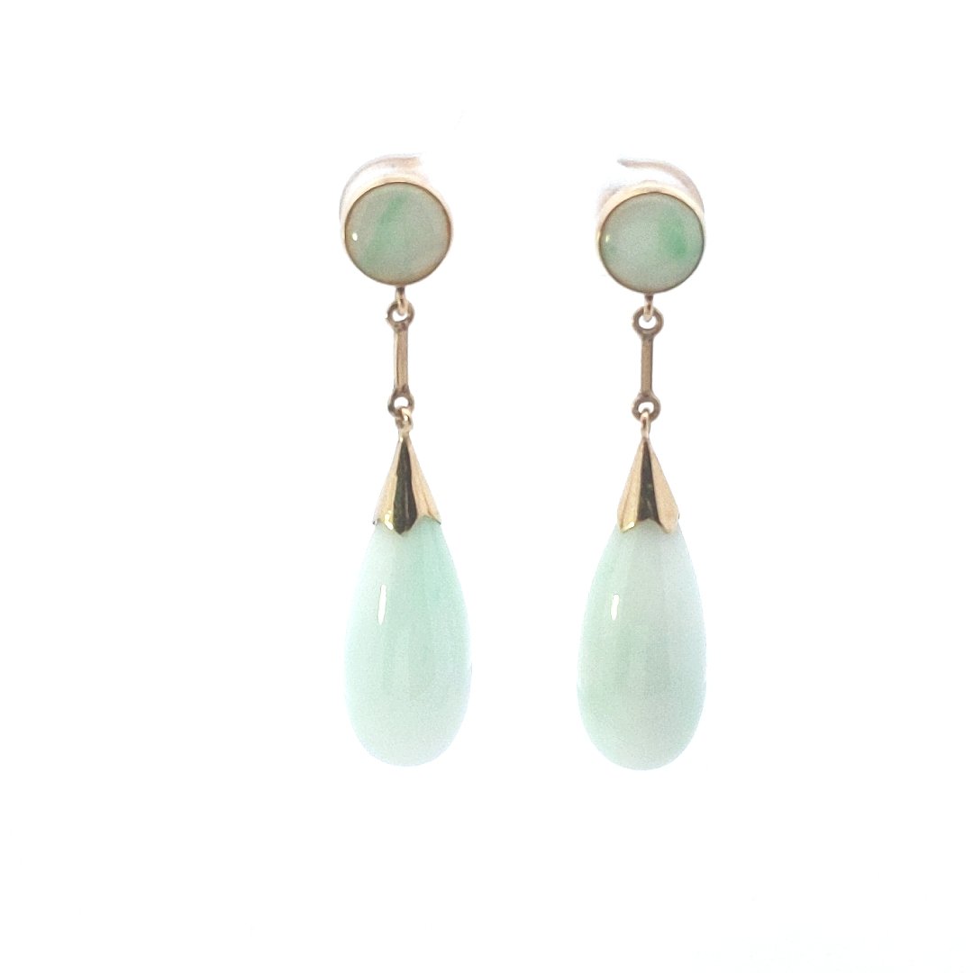 Estate $280 14K Yellow Gold Jade Dangle Earrings