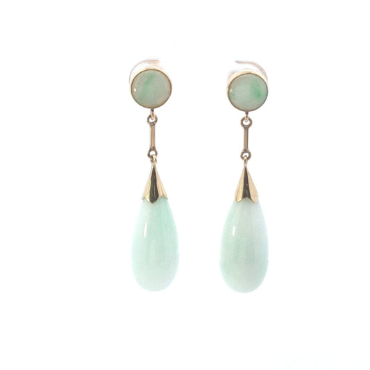 Estate $280 14K Yellow Gold Jade Dangle Earrings