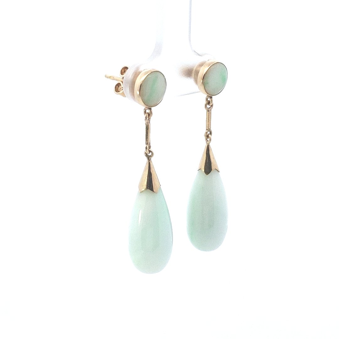 Estate $280 14K Yellow Gold Jade Dangle Earrings