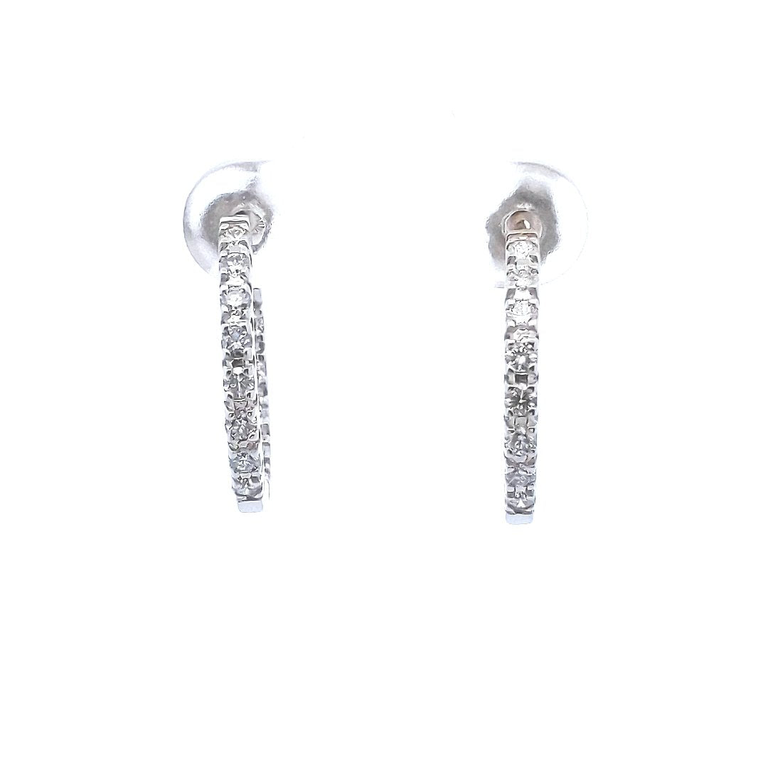 Estate $800 14K White Gold Diamond Hoop Earrings