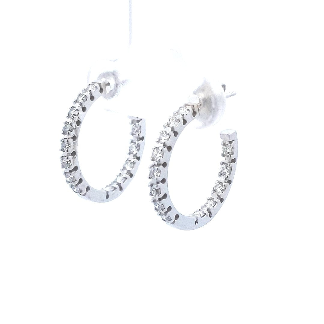 Estate $800 14K White Gold Diamond Hoop Earrings