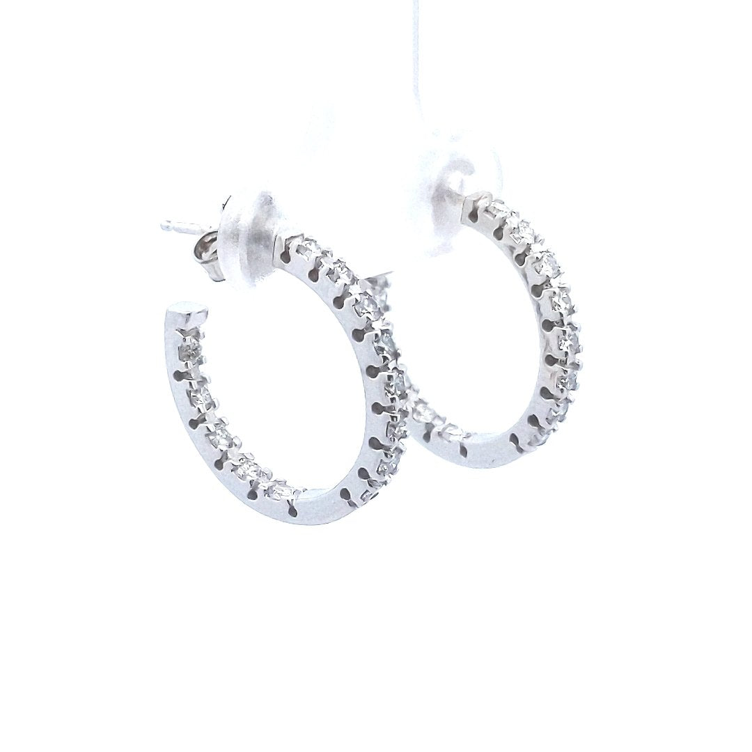 Estate $800 14K White Gold Diamond Hoop Earrings