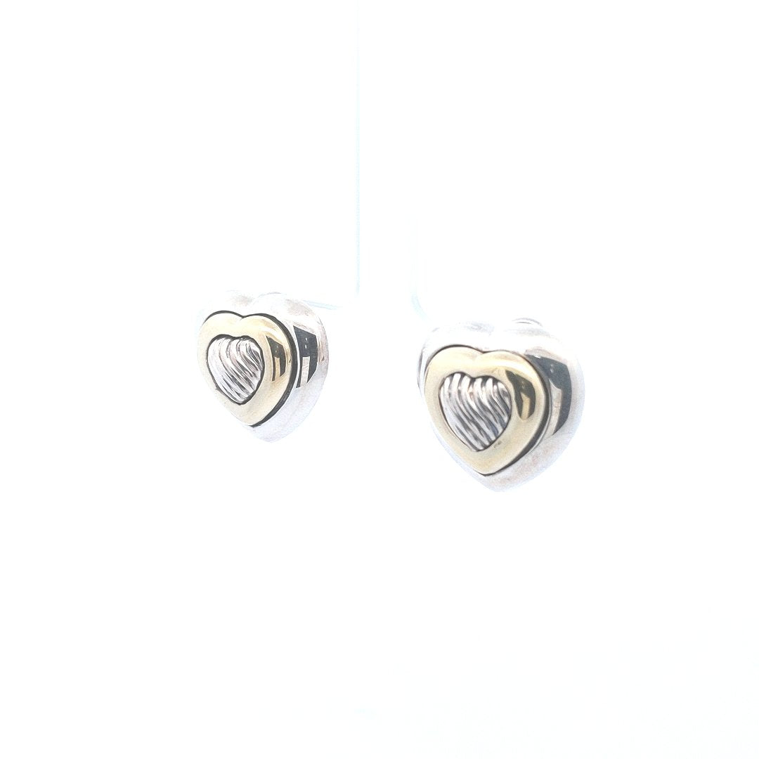 Designer $600 14K Yellow Gold Sterling David Yurman Heart Earrings