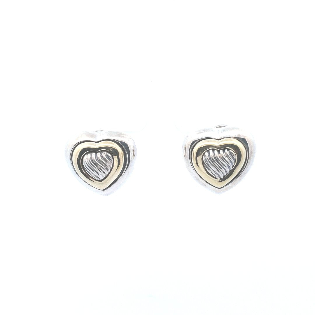 Designer $600 14K Yellow Gold Sterling David Yurman Heart Earrings