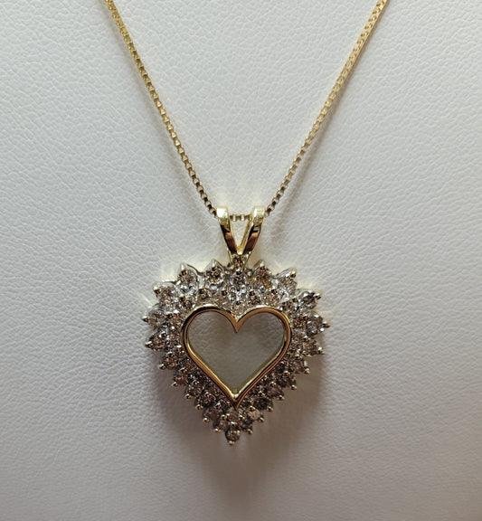 Estate $1150 14K Yellow Gold Diamond Heart Pendant Necklace
