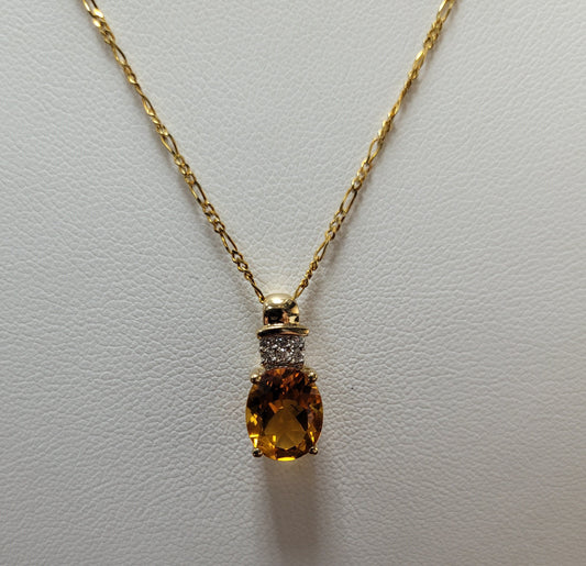 Estate $400 14K Yellow Gold Citrine Diamond Necklace