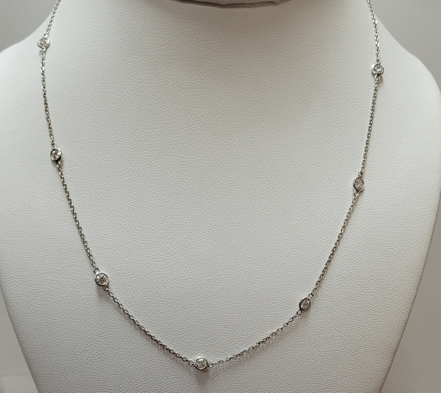 Estate $1700 14K White Gold Diamond By The Yard Station Necklace