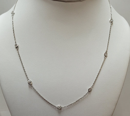 Estate $1700 14K White Gold Diamond By The Yard Station Necklace