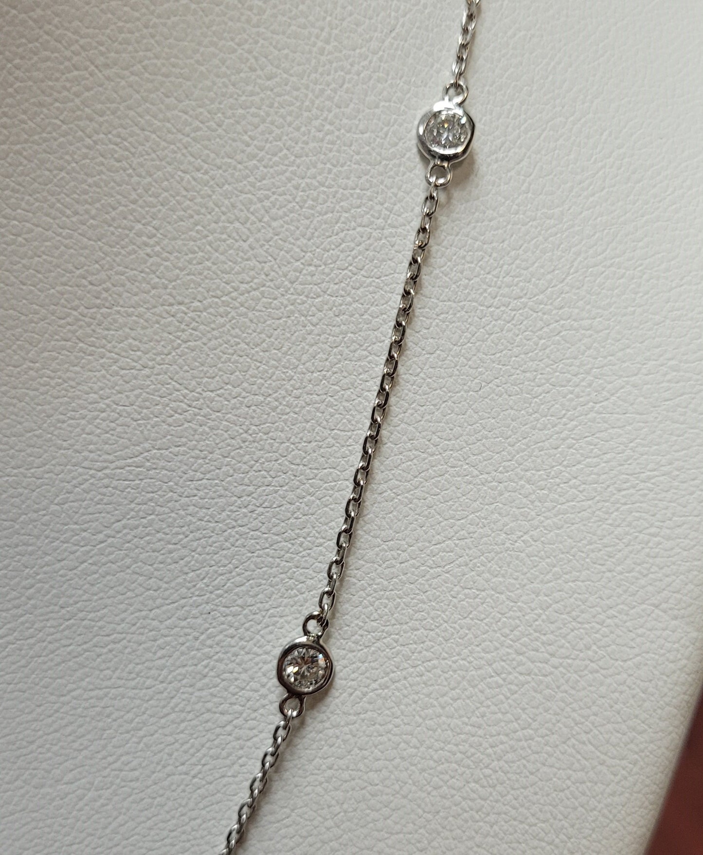 Estate $1700 14K White Gold Diamond By The Yard Station Necklace