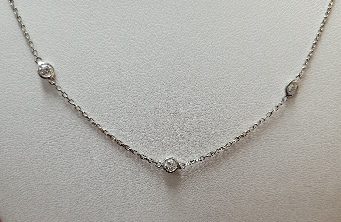 Estate $1700 14K White Gold Diamond By The Yard Station Necklace