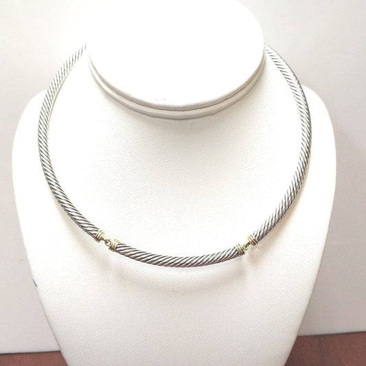 Designer $800 14K Yellow Gold Sterling Silver Cable Collar Necklace