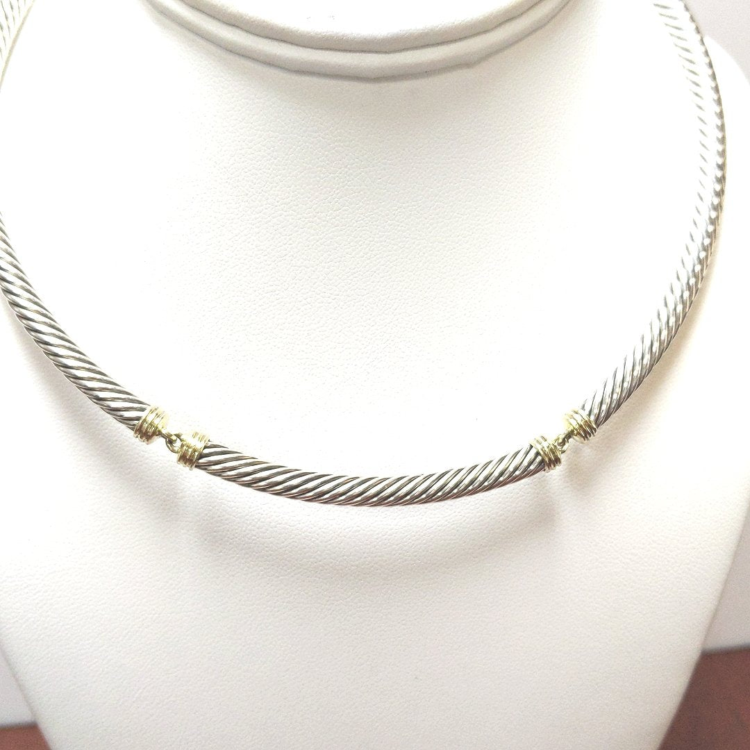 Designer $800 14K Yellow Gold Sterling Silver Cable Collar Necklace