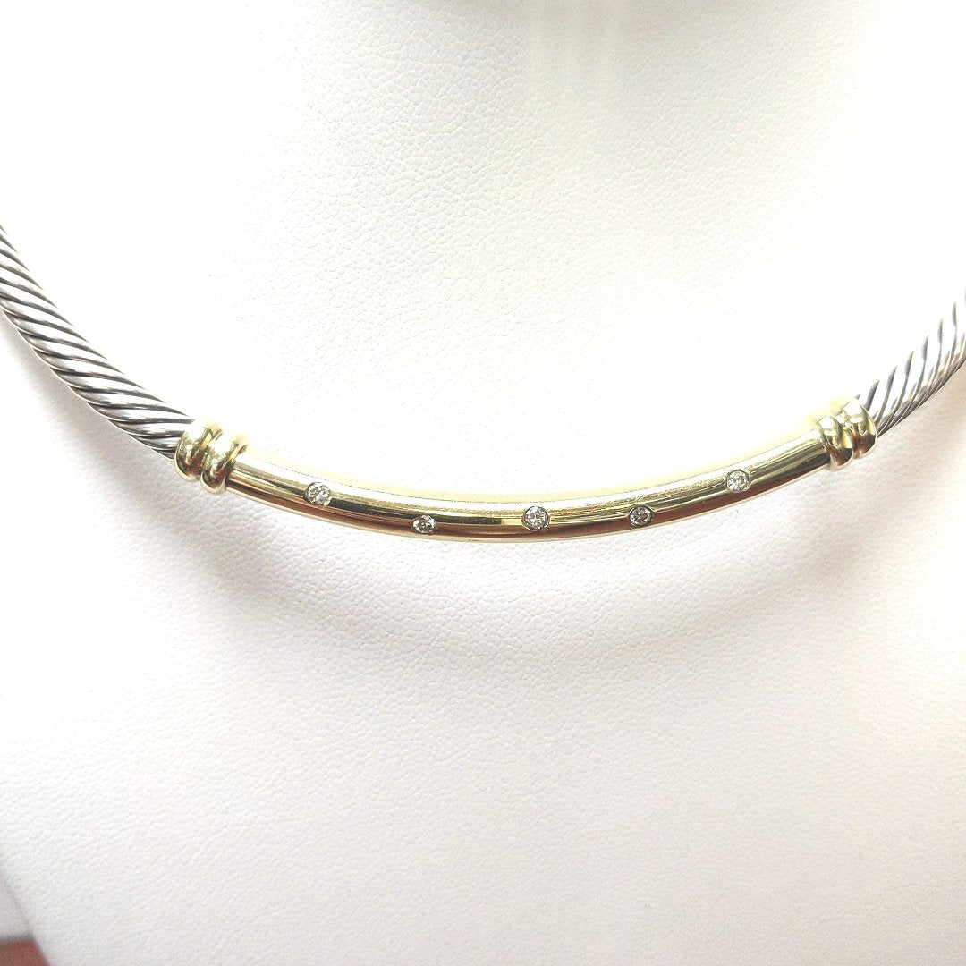 Designer $1170 Sterling 14K Yellow Gold Diamond Bar Cable Collar Necklace