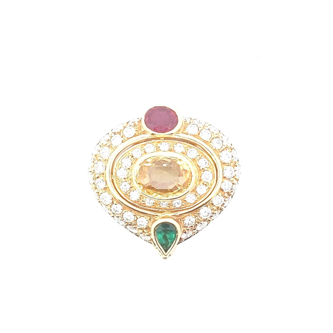 18K Gold Ruby Citrine Emerald Pave Set Diamond Slide Pendant