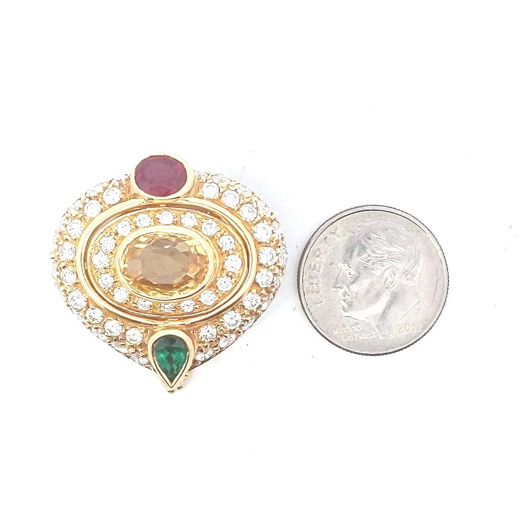 18K Gold Ruby Citrine Emerald Pave Set Diamond Slide Pendant
