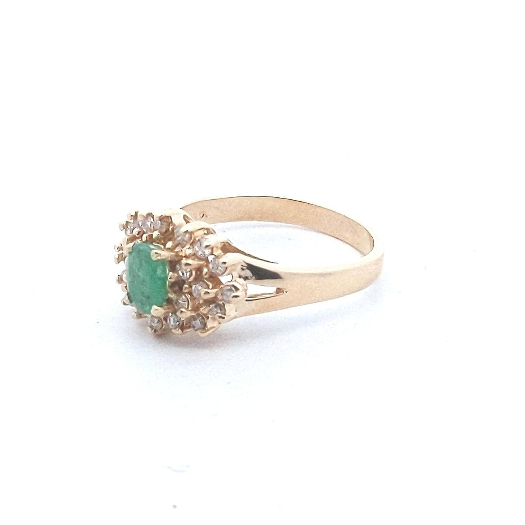 Estate $700 14K Yellow Gold Emerald Diamond Ring