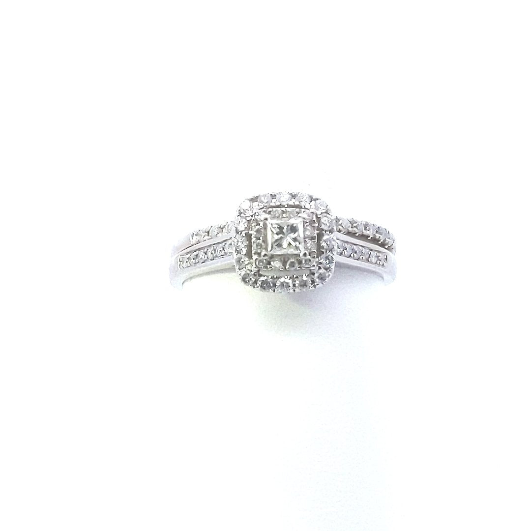 Estate $600 14K White Gold Diamond Engagement Wedding Ring Set