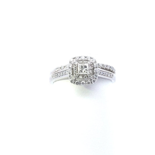 Estate $600 14K White Gold Diamond Engagement Wedding Ring Set
