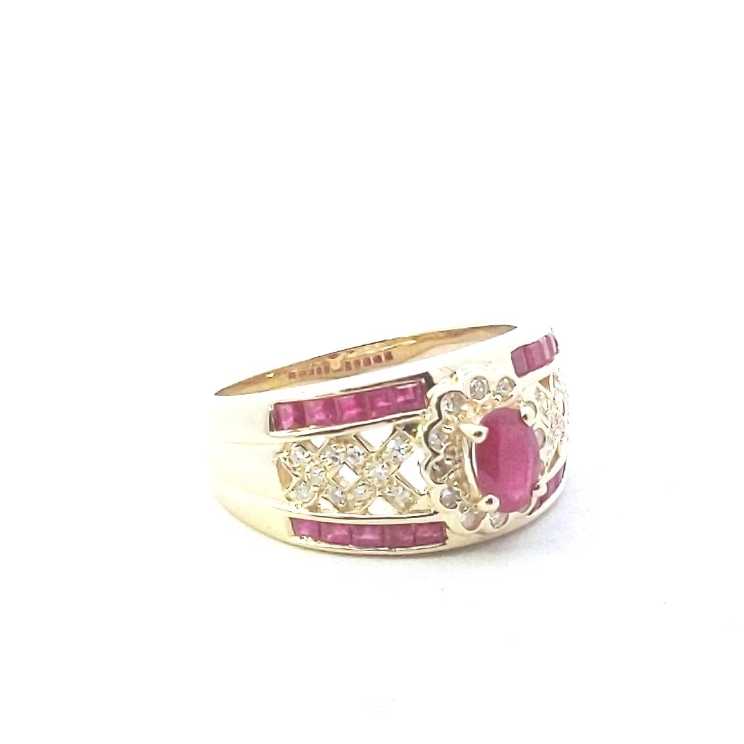 Estate $1200 14K Yellow Gold Ruby Diamond Ring