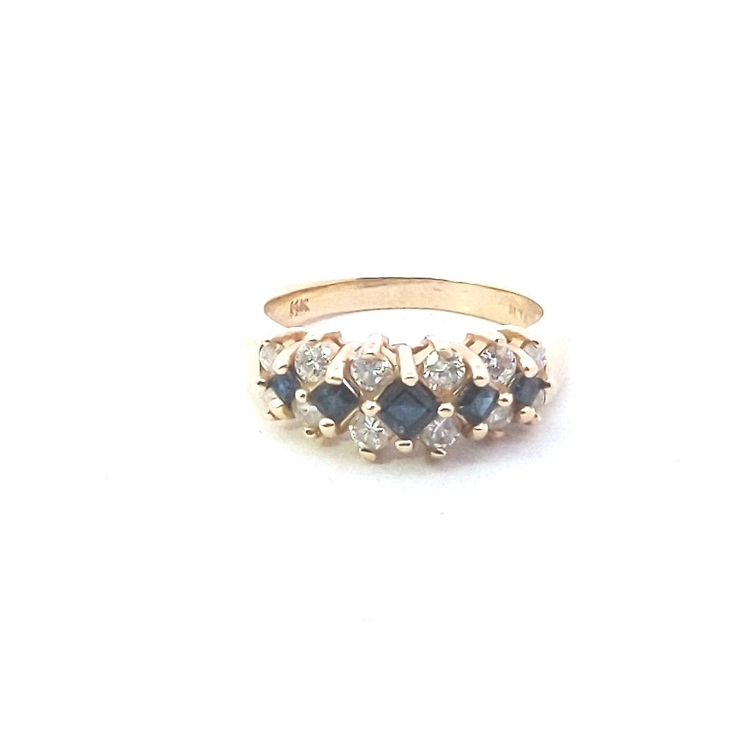 Estate $700 14K Yellow Gold Sapphire Diamond Ring