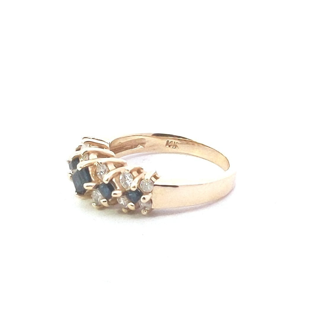 Estate $700 14K Yellow Gold Sapphire Diamond Ring