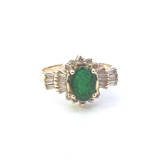 Estate $460 14K Yellow Gold Emerald Diamond Ring