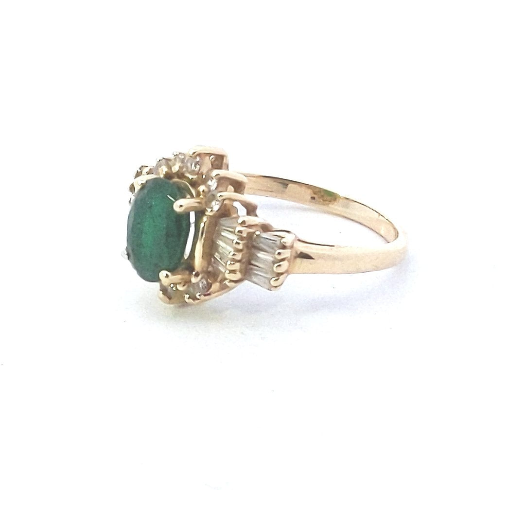 Estate $460 14K Yellow Gold Emerald Diamond Ring