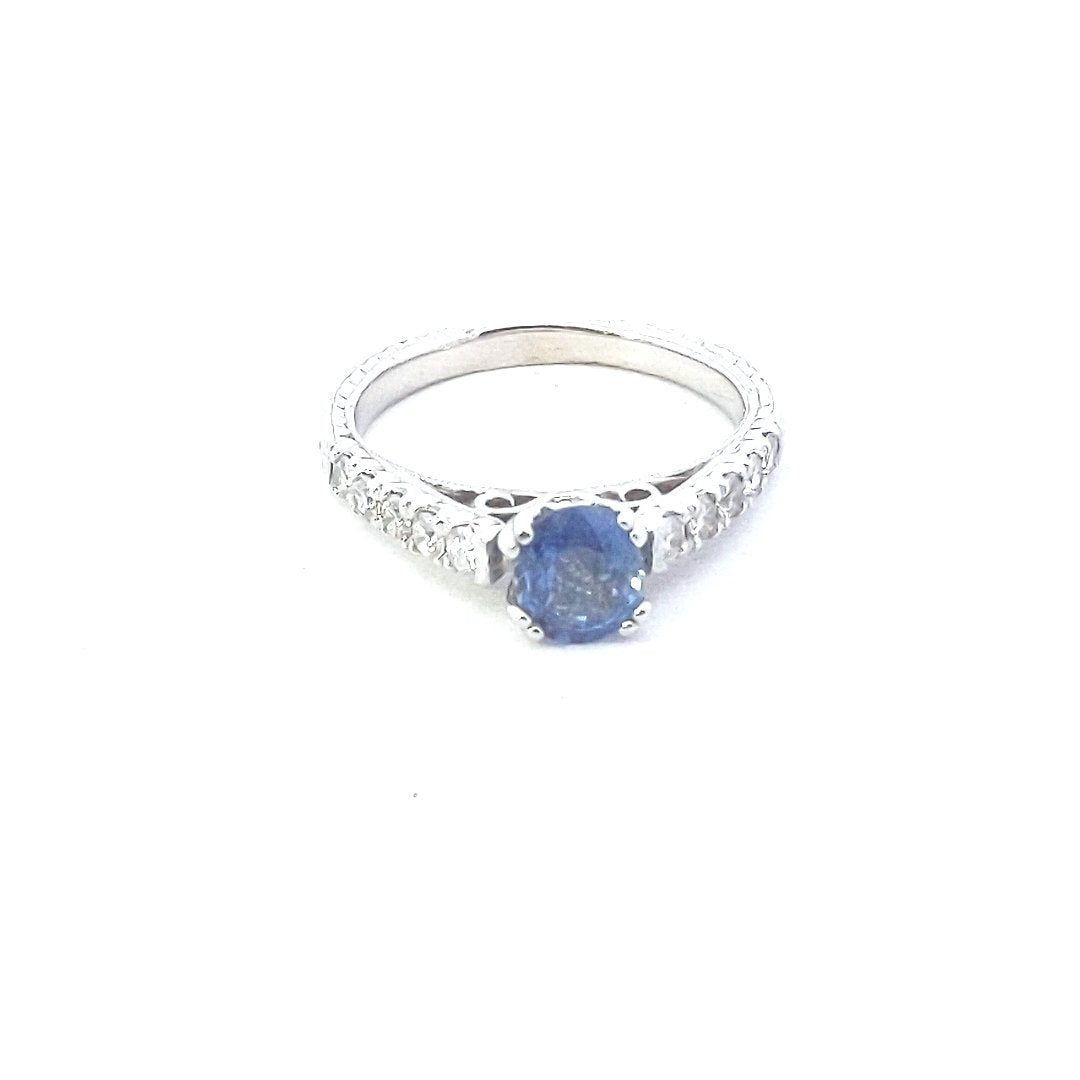 Estate $1400 14K White Gold Natural Sapphire Diamond Engagement Style Ring