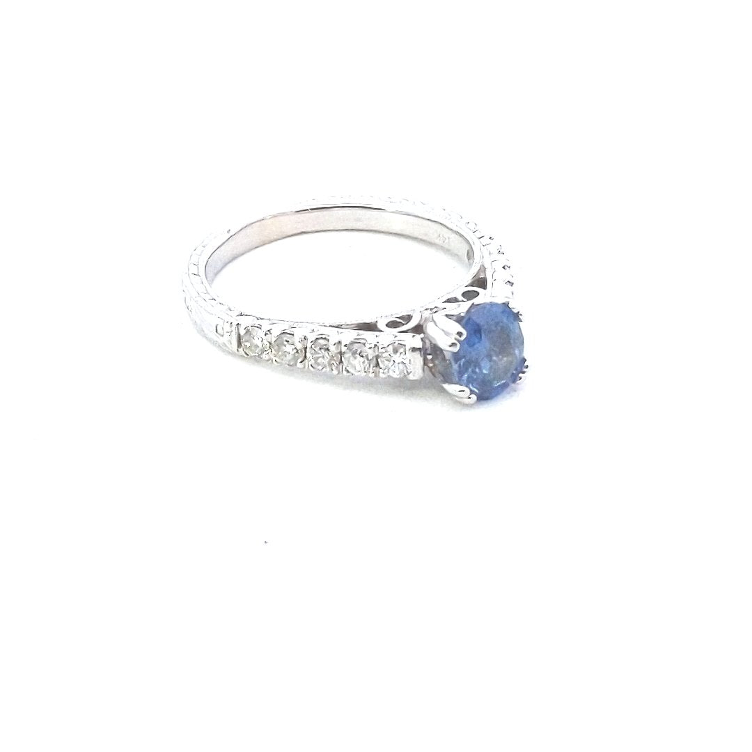 Estate $1400 14K White Gold Natural Sapphire Diamond Engagement Style Ring