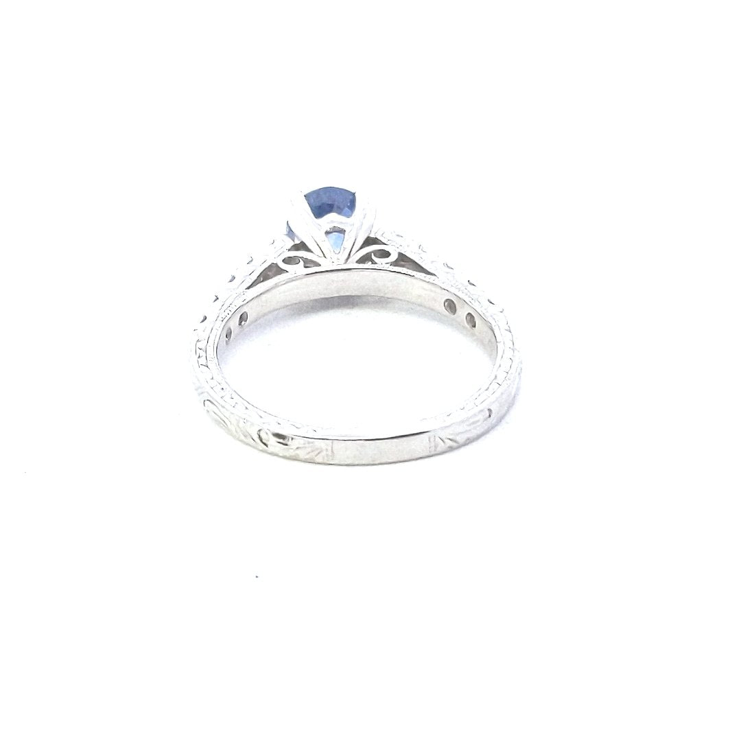 Estate $1400 14K White Gold Natural Sapphire Diamond Engagement Style Ring