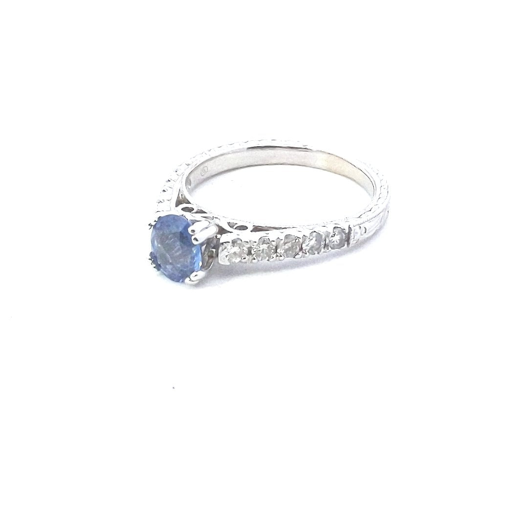 Estate $1400 14K White Gold Natural Sapphire Diamond Engagement Style Ring