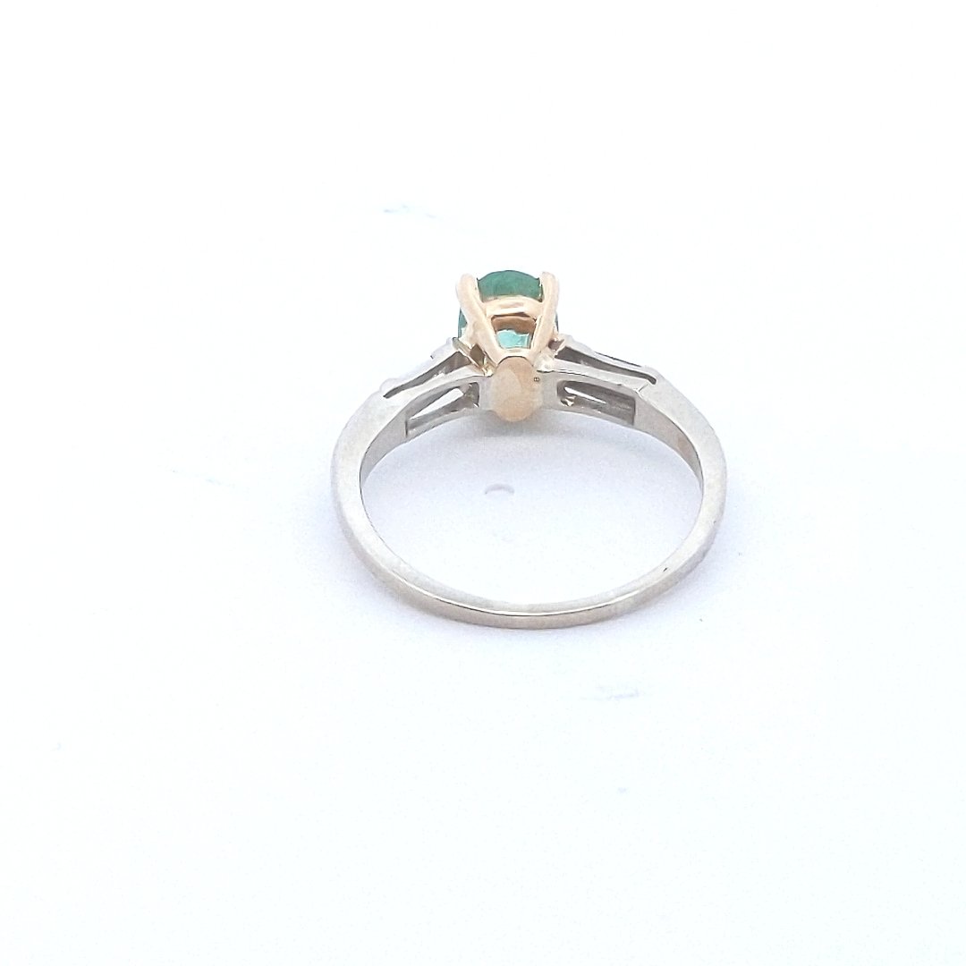 Estate $700 14K Two Tone Gold Emerald Diamond Engagement Ring