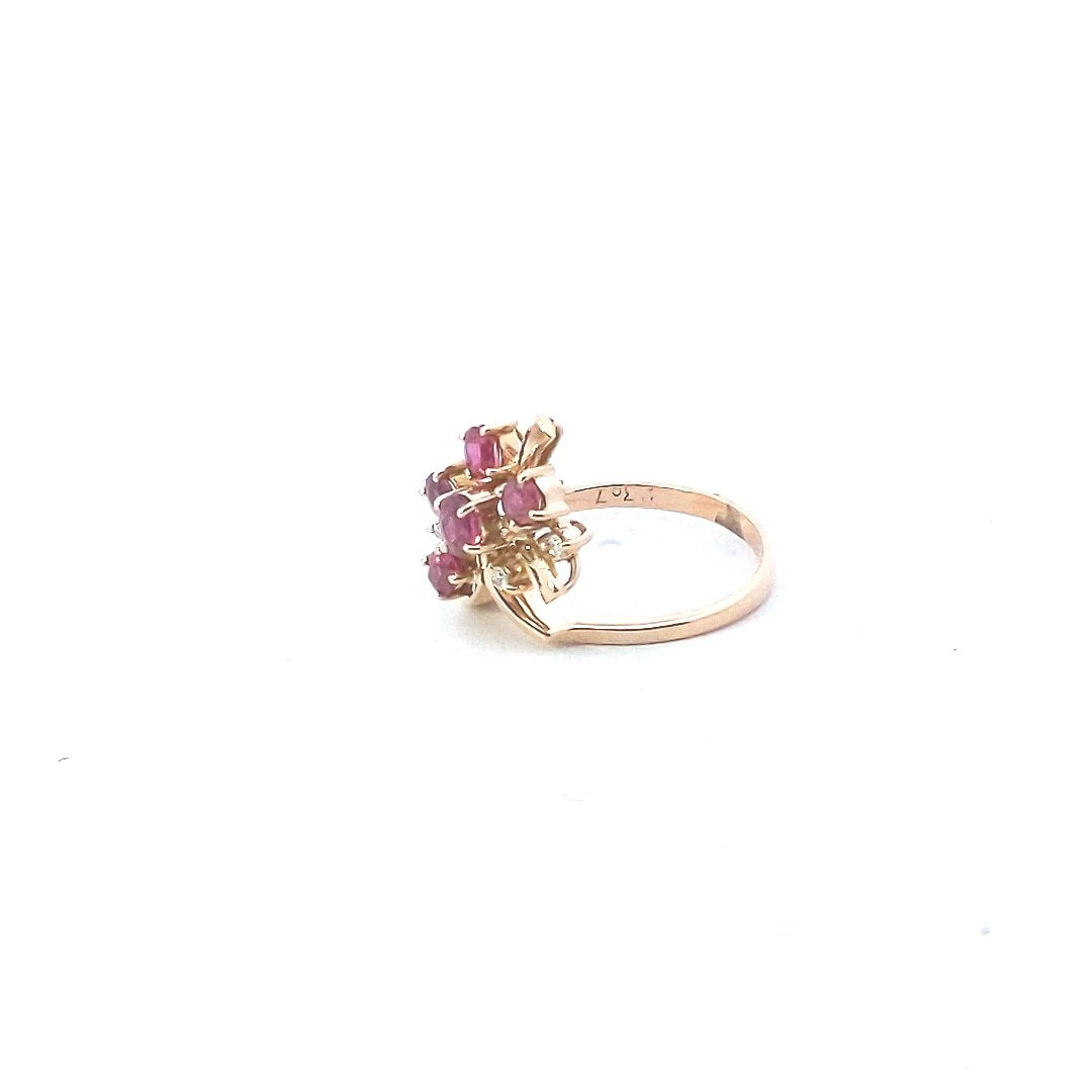 Vintage $700 14K Yellow Gold Ruby Diamond Cocktail Spray Ring