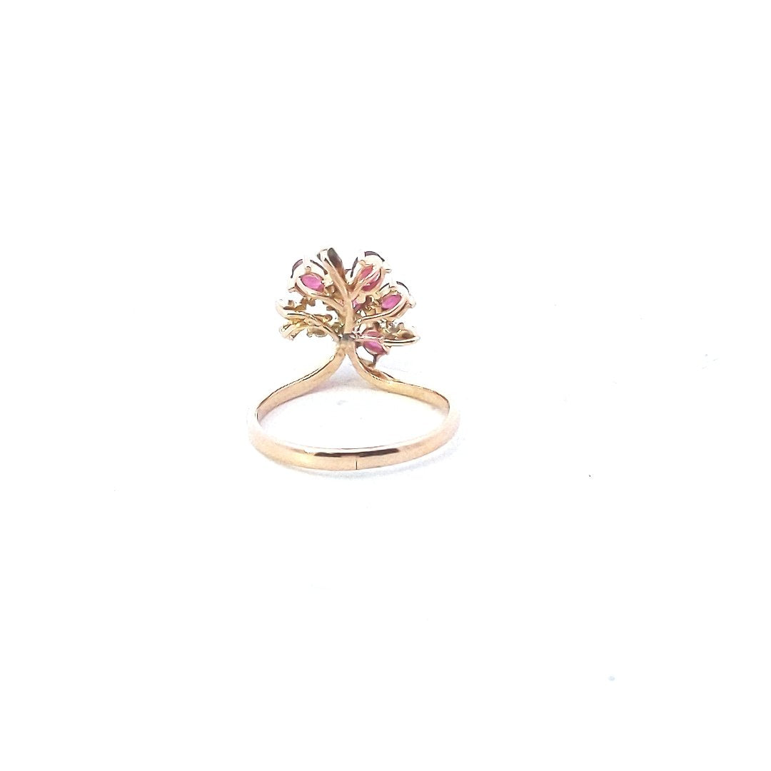 Vintage $700 14K Yellow Gold Ruby Diamond Cocktail Spray Ring