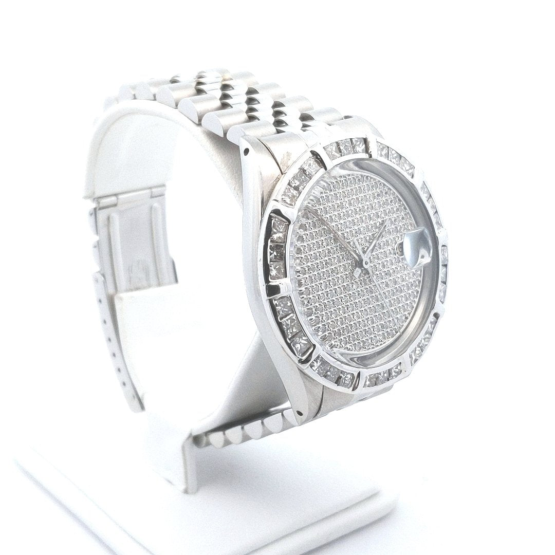 Designer $10800 Stainless Steel Iced Out Rolex Datejust Diamond Watch