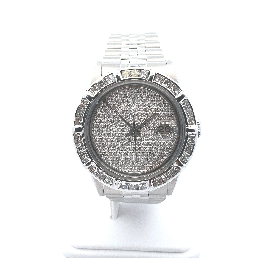 Designer $10800 Stainless Steel Iced Out Rolex Datejust Diamond Watch