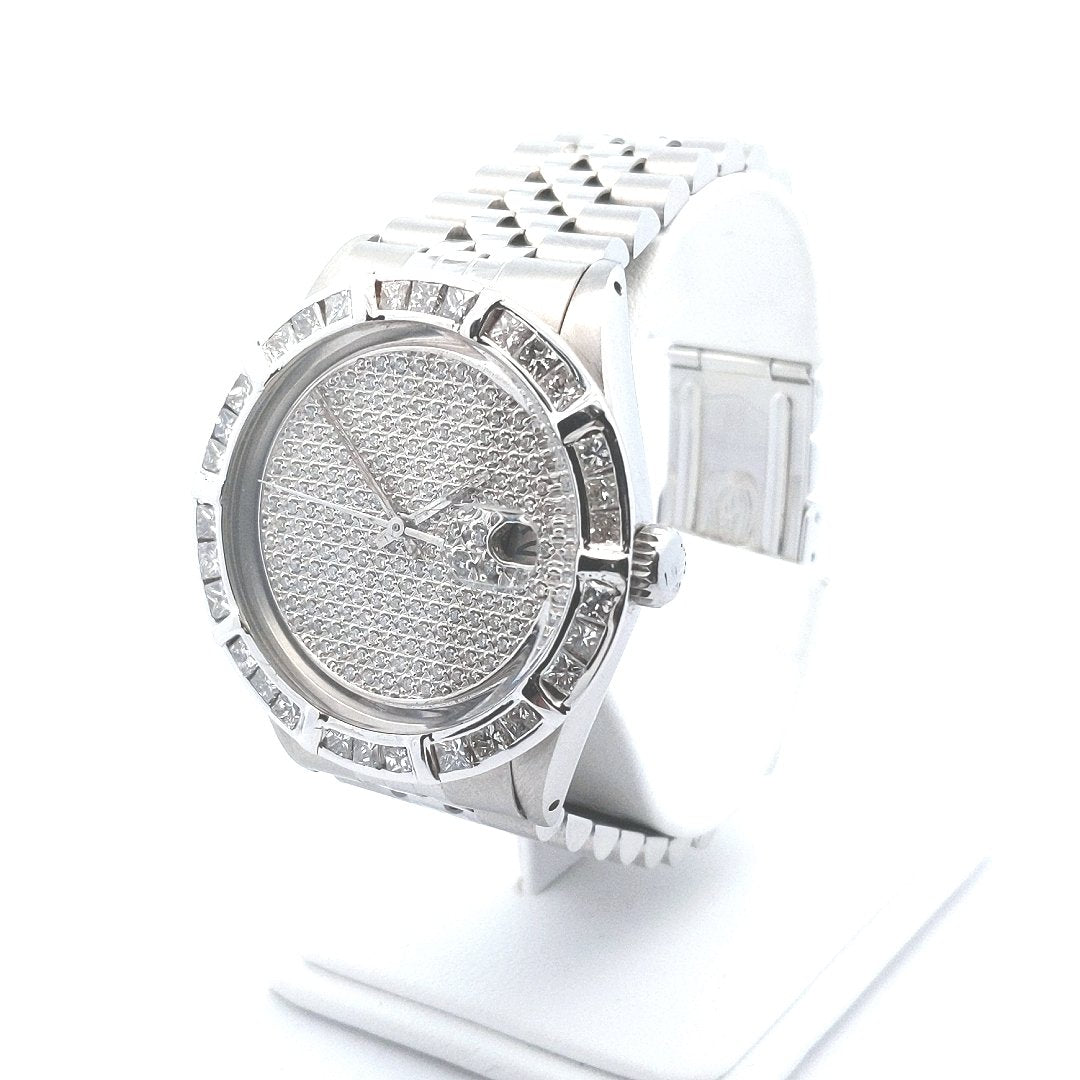 Designer $10800 Stainless Steel Iced Out Rolex Datejust Diamond Watch