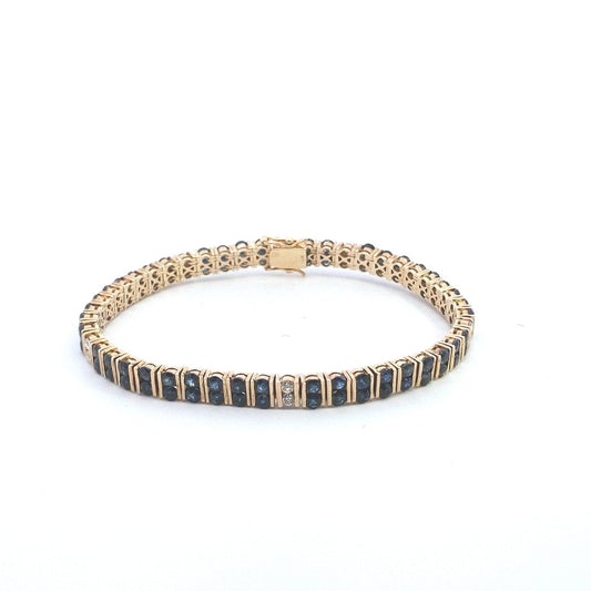 Estate 14K Yellow Gold Sapphire Diamond Double Row Chanel Set Link Bracelet