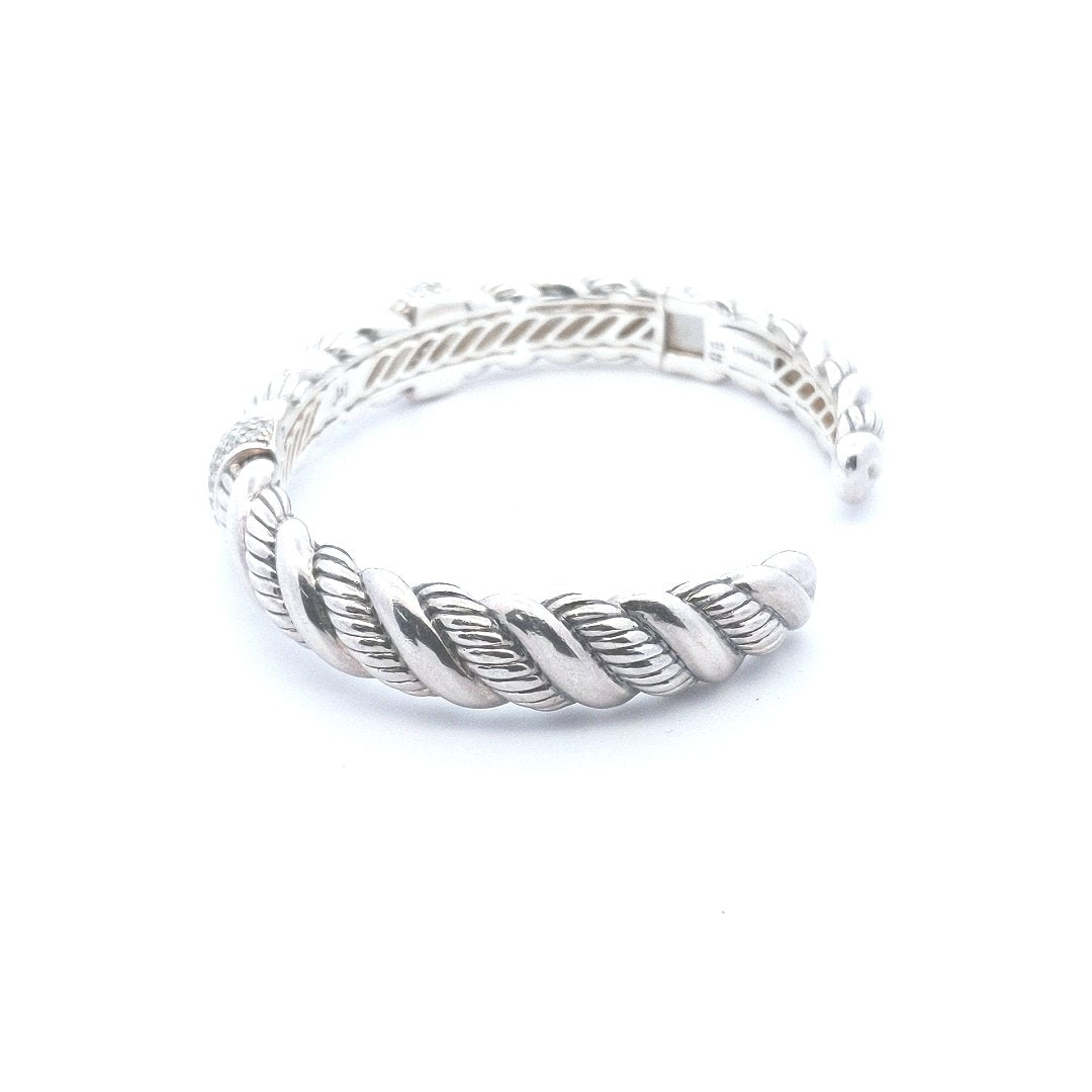 Designer $200 Sterling Silver Jai by John Hardy CZ Hinged Cuff Bracelet