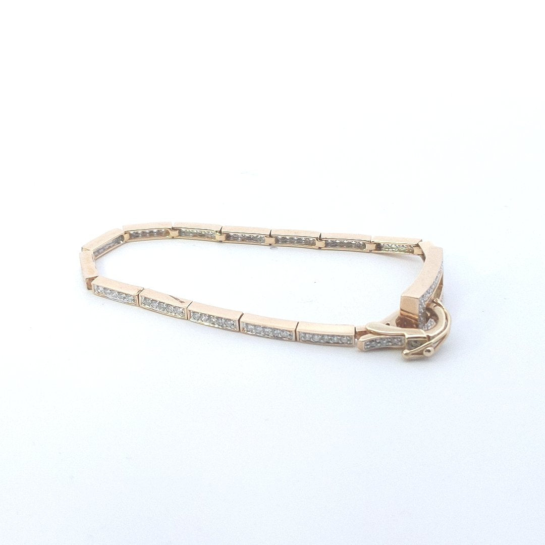 Estate $1730 14K Yellow Gold Bar Link Diamond Bracelet