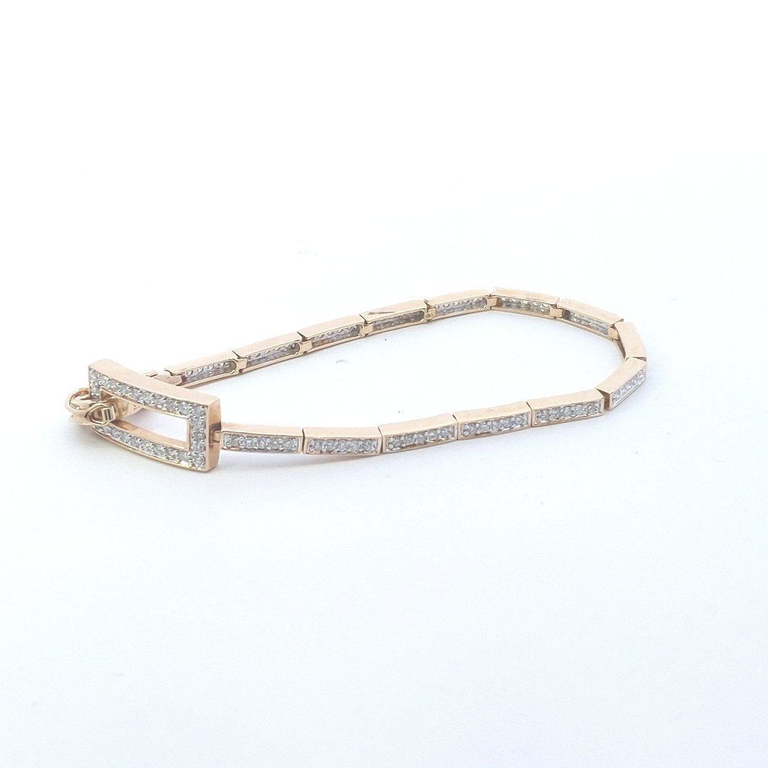 Estate $1730 14K Yellow Gold Bar Link Diamond Bracelet